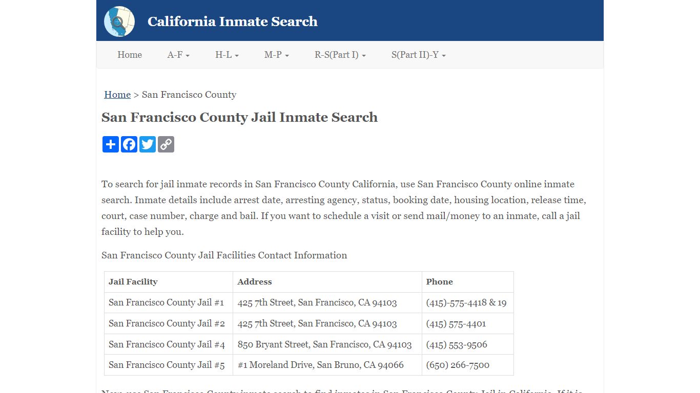 San Francisco County Jail Inmate Search